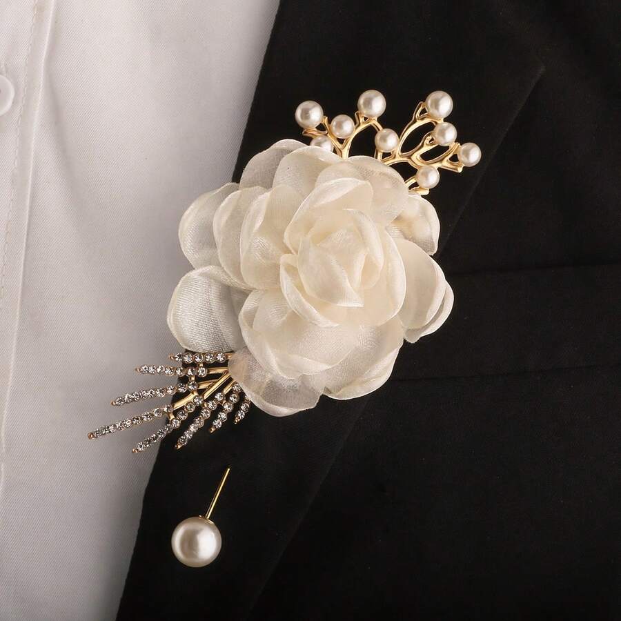 1 Stück elegante Tüll Rose Boutonniere für Bräutigam, Brautjungfer, Braut, Hochzeit, Kirche, Party, Valentinstag