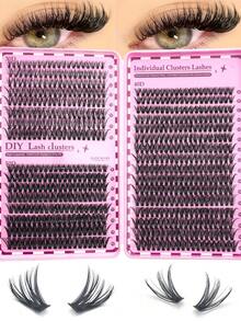 640pcs False Eyelash Set, 30D+40D+50D Large Capacity Mixed Lash Extension Set, 8mm-16mm DIY Lash Extension Set, Single Lash Cluster Set, D Curl Lash Extension Set, Includes Adhesive, Sealer And Lash Extension Tools, Suitable For Daily Use, Essential Makeup Tool For Women, Easily Create Glamorous Makeup Look, Suitable For Daily Use, Travel, Beginner, Wedding, Date, Party, Holiday And Other Occasions, Also A Great Gift For Christmas/Halloween/Back To School Season - 黑色 - 查看 3