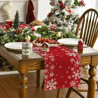 1pc Elegant Red Snowflake Christmas Table Runner, Seasonal Christmas Kitchen Dining Table Decor For Home Gathering, Size: 13x35/13x47/13x72/13x90/13x108 Inches