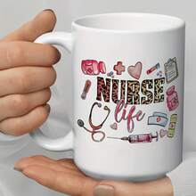 1pc Nurse Coffee Mug 11oz Ceramic - Medical-Themed Design With Leopard Print "NURSE" Text, Stethoscope & Heart Icons - Dishwasher , All-Season Use For Home, Office, Restaurant - Perfect Nurses Day Gift, Office Drinkware, Playful Nurse Design, Durable Drinkware - 白色-11oz - 查看 6