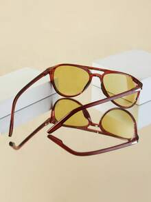 1pc Women's Fashion Glasses, New Double-Bridge Vintage Large Frame Personalized Versatile Face-Flattering Accessory Suitable For Daily, Outdoor, Cycling, Sun Protection, Stage Performance, Party