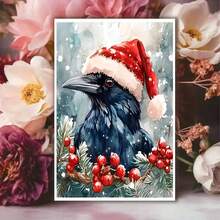 Aquarell Feiertags-Rabe Karte, Weihnachts-Rabe Grußkarte, festliche Wintervogel Kunst, handgemachte Feiertags Karte, Aquarell Grußkarte - 11cm/4,33"x16cm/6,29", Weihnachtskarten mit Umschlägen, Grußkarten, Grußkarten mit Umschlägen, Pop-up Karten, Pop-up Weihnachtskarten