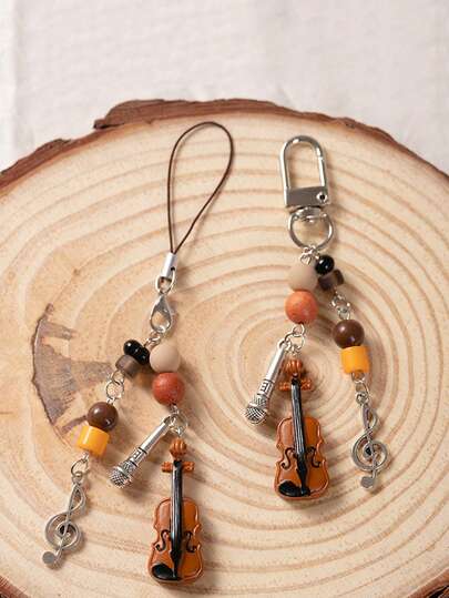 1件装小提琴演奏个性化音乐小提琴珠手机链装饰钥匙扣小众复古吊坠包包挂件钥匙扣，送给音乐爱好者的礼物，适合汽车钥匙扣、女士汽车配件、送给朋友、老师的礼物，以及教师节包包挂件、汽车配件、姐妹礼物创意