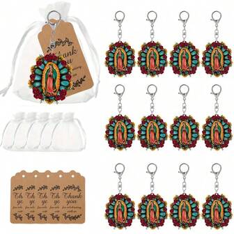 15/36 Pieces Of Guadalupe Virgin Mary Retro Catholic Keychain Set, Mexican Virgin Mary Accessories Keychain, Bag Pendant, Keychain, Party Gift, Valentine's Day Gift Christmas