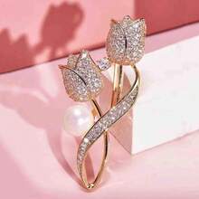 Broche de flor con cristales de moda, broche de solapa con perlas y cristales, joyería decorativa de disfraz para mujer y niña, regalo de Navidad