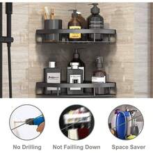 Paquete de 3 Estanteria Ducha para Bao, Estante Bao Sin Taladro, Rinconera Organizador para Bao, Estantera de Esquina para Bao, con 4 Ganchos y Soportes de Jabn, para Bao, Cocina, Hotel etc - Compañero negro - Ver 4