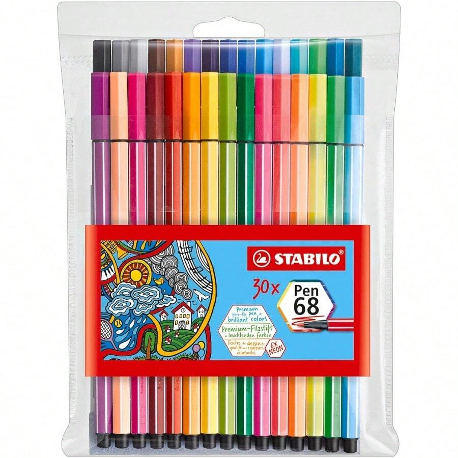 Pen 68 Premium Felt Tip Pen Wallet Of 30 Assorted Colours Incl 6 Neon - Multicoloured - View 1