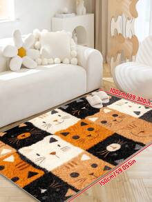 Tapete de banheiro antiderrapante com estampa de gato fofo, lavável à máquina, tecido de malha, forro de TPR, poliéster, adequado para banheiro, quarto, cozinha, entrada - uso interno e externo