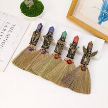 1PC Crystal Magic Broom Natural Amethyst Point Craft Witch Broomstick Divination Energy Reiki Healing Home Decoration Gift 4th Of July Women Fathers Dad Gift