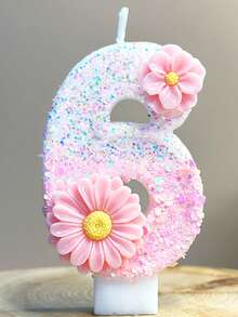 1 Peça Vela Numérica de Aniversário, Vela de Aniversário Rosa com Duas Flores, Vela de Bolo Decorada com Lantejoulas, Vela Numérica de 0 a 9, Vela Decorativa Favorita para Festa Romântica, Decoração de Bolo Adequada para Itens de Comemoração de Aniversário
