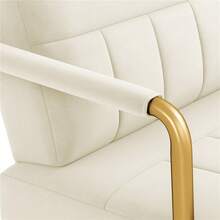 Butterslay 1pc Upholstered Accent Chair Modern Velvet Chair With Golden Metal Legs & Cozy Pillow, Leisure Arm Chair For Home Office - 米色 - 查看 8