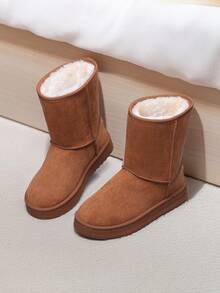 1 par de botas de nieve forradas térmicas de color marrón para niñas, con forro suave y cálido, adecuadas para adolescentes, cálidas y cómodas para uso en interiores/exteriores (se recomienda pedir una talla talla grande grande ya que es pequeña), botas cortas de estilo universitario forradas térmicamente de moda para otoño/invierno, botas de nieve cortas de media pantorrilla forradas térmicamente y cómodas