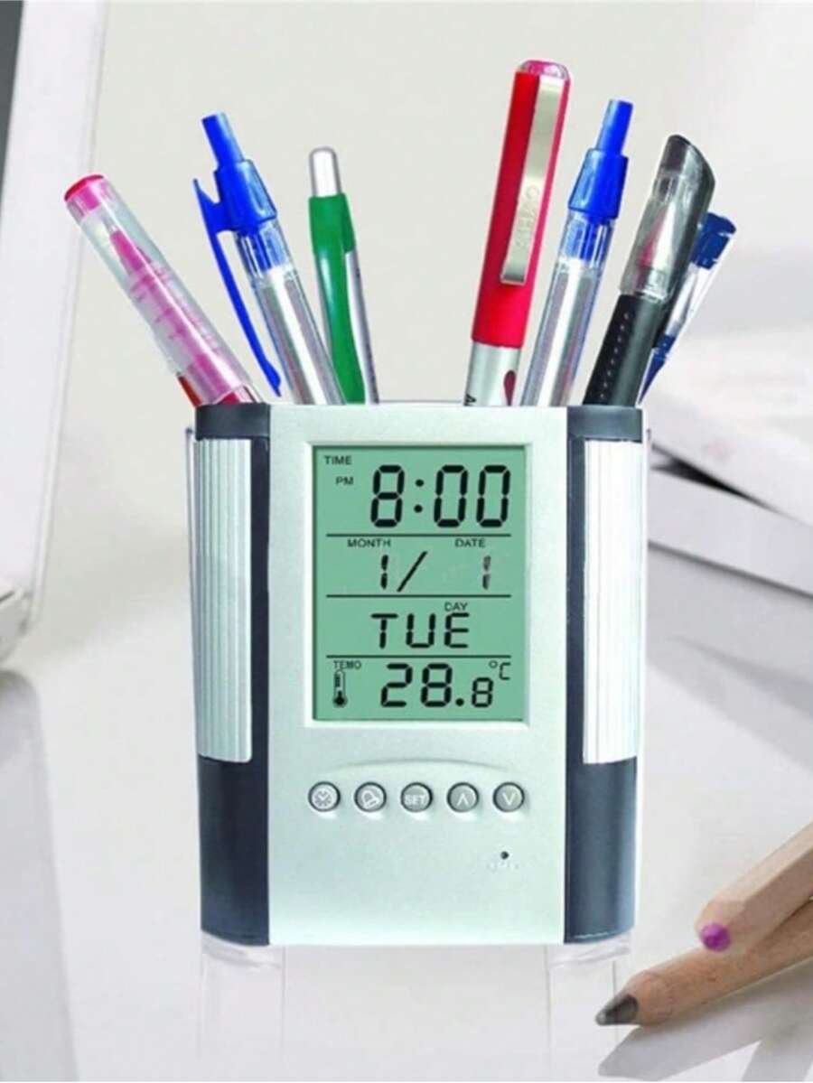 Reloj de Mesa y Escritorio Digital Portátil con Diseño Moderno CL048 - Blanco y Negro - Ver 1