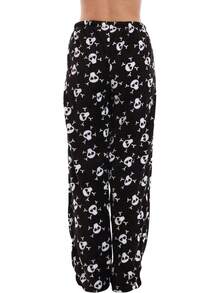 Women's Plush Pajama Pants - And Cozy - 黑色 - 骷髏頭和交叉骨 - 查看 6