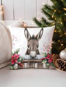 1 pieza Funda de almohada decorativa impresa por un solo lado con un patrón suave y cómodo de ciervo, caballo y pájaro en acuarela, adecuada para dormitorio, sala de estar, sofá y decoración de fiestas (no incluye el relleno de la almohada)