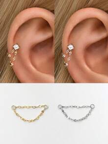 1 Stück 925 Sterling Silber 4-Krallen-Fassung Ohrringe mit flachem Rücken - Ohrring-Kette Charm - Knorpel Helix Piercing Feiner Schmuck - Für Frauen Alltäglicher Tragen Hochzeit Party Verlobung Jahrestag Valentinstag (Verkauft als 1 Stück)