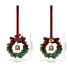 Conjunto de 1 enfeite de Natal com sinos dourados e pinhas, com guirlanda de laço vermelho, resistente a quebras, ideal para pendurar na árvore de Natal, porta ou janela. Perfeito para festas de inverno. Enfeite festivo para pendurar, decoração de Ano Novo, decoração para lareira, enfeite para presente de Natal de 2025, decoração de varanda, decoração externa para as festas, guirlanda para lareira, enfeite para meia de Natal, decoração de escada de Natal.