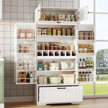 Freestanding Kitchen Storage Cabinet Measuring 80*40*180cm With Adjustable Shelves, Drawers, Bottle Rack, And Drawers With Adjustable Shelves. Suitable For Dining Rooms And Living Areas. Industrial Style. - 1 - 查看 10
