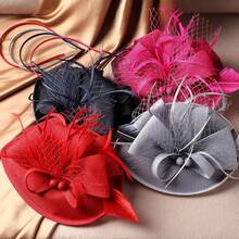 Tea Party Hat For Women - Rose Red Derby Fascinator With Detachable Headband (9.64"X7.87" / Head Circumference 21.5"-23.5") - Lightweight Feather & Polyester - Hồng - Xem 4
