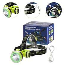 Lámpara de cabeza LED impermeable, linterna subacuática IPX8 impermeable recargable por USB, luz de buceo - Verde Lima - Ver 1