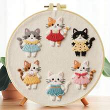 1 套刺绣套装，20x20 厘米/7.9x7.9 英寸，可爱泰迪熊，手工 DIY 刺绣套装，适合成人和初学者，包括说明书、印花布、刺绣框架和缝纫工具