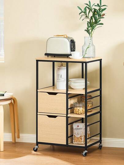 SoBuy Kitchen Trolley Cart Storage Serving Wit Natural W53 D37 H89cm FKW111 WN view 2