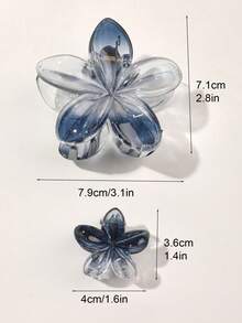 3个亮面渐变深蓝色绣球花发夹，大小号可选，适合海滩度假刘海，春夏发爪夹，发夹，发卡，发抓夹，发爪夹，休闲秋冬度假装扮女士花朵发夹 - 彩色 - 查看 3