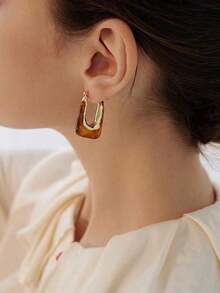 Geometric Design Earrings - Cà phê nâu - Xem 2