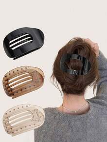 3pcs Minimalist Glossy Oval Rhombus Duck Clip Hair Clips, High-End Bun Claws, Versatile Hair Accessories Suitable For Thick Hair, Bun Extension, Pins For Hair