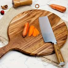 Acacia Wood Cutting Board With Handle Round Acacia Wood Cutting Board Flower-Shaped Acacia Wood Tray American-Style Wooden Steak Plate/Dinner Plate/Pizza Board Wooden Tray For Meat, Cheese, Bread, Vegetables And Fruits Home & Dorm Chopping Board Kitchen & Dorm Supplies