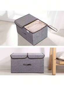 1/3 صندوق تخزين قابل للطي محمول، مناسب لتخزين الملابس والأغراض المنزلية والوجبات الخفيفة، تصميم قسم ثنائي الاستخدام، صندوق تخزين متعدد الوظائف ذو سعة كبيرة