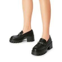 Women Platform Loafers Chunky Heel Slip On Pumps Lug Sole Casual Classic Preppy Y2K Style Loafers Dress Shoes - 黑色 - 查看 6