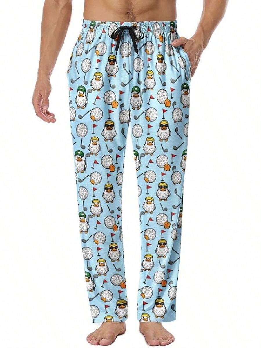 Mens Pajama Pants, Soft Lounge Sleep Pants With Pockets Lightweight Long Pajama Bottoms For Menhalloween - 高爾夫球鴨 - 查看 1