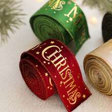 Christmas Ribbons - Thick Polyester Holiday Decorations With Golden Stars, Merry Christmas Text Tree Decor, Party Decorations Christmas Decorations Home Christmas Gifts Christmas Decor - Multicolor - View 7