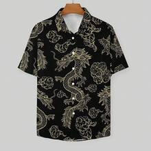 Men's Hawaiian Shirt Short Sleeve Button Down Beach Shirt Quick Dry Clothes Breathable Casual Summer Tops Dress Shirthalloween - 金色飛龍 - 查看 7
