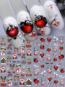 2 piezas Pegatinas de uñas navideñas de invierno, Reno Papá Noel Árbol de Navidad Calcomanías deslizantes de arte de uñas, Accesorios y herramientas de uñas, Suministros de uñas, Suministros de arte de uñas para mujeres y niñas para uso DIY