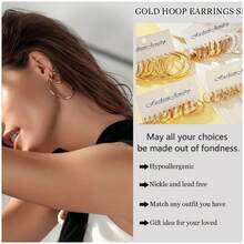 48-12pcs Bohemian Hoop Earrings Set, Faux Pearl And Hollow Flower Design Earrings, Versatile Daily Jewelry Gift For Women - Gold - View 3