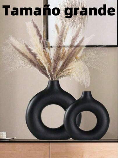 1 pieza Jarrón decorativo circular de plástico negro, jarrón decorativo con flores secas simuladas, jarrón de arte para arreglos florales, decoración simple de otoño para la sala de estar, exhibición, hogar, jarrón, centro de mesa, decoración de mesa, Día de San Valentín, decoración de la habitación de San Valentín, decoración de la sala de estar, decoración de otoño, cestas de almacenamiento, decoración bohemia de la habitación, decoraciones navideñas para el hogar, decoración de Año Nuevo, regalo