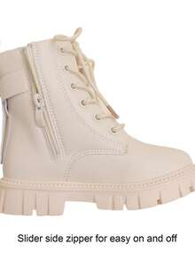 1 par de botas para niños con cremallera lateral de unicolor simple, cómodas y versátiles, adecuadas para juegos al aire libre, para todas las estaciones