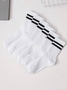 6pairs Men Best Socks Striped Pattern Crew Socks - Black and White - View 4