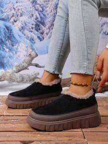 1 par de botas de moda para mujer, nuevo estilo deslizante para el invierno, conveniente de usar, botas de nieve de bloques de color, resistentes al frío, antideslizantes, de caña baja, con suela moldeada de PU