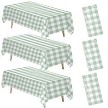 Sage Green Gingham Party Tablecloth Decorations 3 Pack Green Checkered Disposable Plaid Party Supplies Tablecover For Birthday Baby Shower Bridal Wedding 55in X 86in