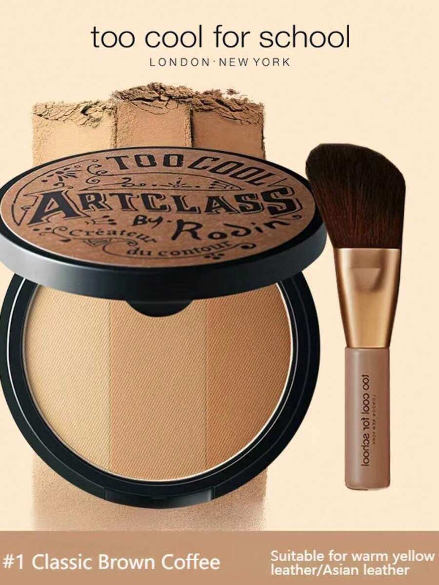 Too Cool For School K-Beauty Matte Powder Contour Palette, Includes 1 Brush, Lightweight, Smooth, Silky Texture With Mirror, Sculpts Facial Contours, Natural Gradient, Bronze Tone Palette, Suitable For Daily Use, Festivals, Christmas, Birthday Parties, Graduations, Gatherings, Fashion Makeup - Coffee - View 1