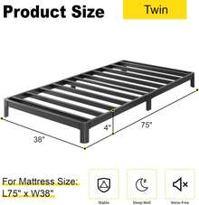 Yicensen - Marco de cama individual de 4 pulgadas de perfil bajo, no necesita somier, marco de cama de plataforma de metal resistente con patas de esquina redondeadas, fácil montaje, sin ruido, negro - 9 pulgadas - Ver 6