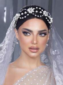 1 Stück Blumen Perlen & Strass Haarband, elegantes Braut Haaraccessoire, geeignet für Hochzeit, Alltag, Ball, Halloween, Weihnachten