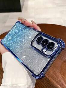 亮片、水钻手机壳，适用于 17/17 Air/17 Pro/17 Max - 6D四角闪粉防摔手机壳，电镀保护边框，黑色/银色/粉色/紫色/蓝色可选，防摔保护套，时尚达人必备，兼容Galaxy S25 S24 S23 S22 S21 A54 32 71 03S，兼容OPPO多系列手机 - 粉色 - 查看 5