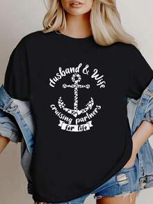 180g pure Cotton Couples Cruise T-shirts, Family Cruising Shirts, Husband And Wife Shirts, Couple Matching Tees, Cruise Vacation Outfit, Couple Travel Gifts Slightly Casual Summer Versatile Comfortable women graphic Soft Stretched fashion designer clothes - Negro - Ver 1