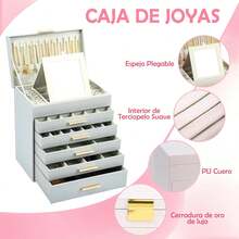 Organizador de 6 Niveles con Espejo, Caja de Joyas con Cajones de 5 Capas, Regalo para Mujer,Alahero Joyero Mujer,adecuada para joyas, Aretes, Anillos (Gris) - gris - Ver 5