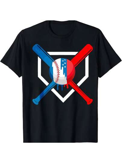 100% Cotton Baseball T-Shirt With American Flag Design Crossed Bats And Home Plate Graphic For Men And Women Sports Fan Apparel