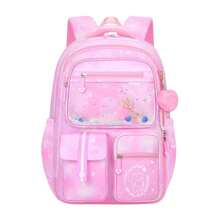 1 pezzo Zaino con stampa di principessa cartoni animati e ciondolo a forma di cuore in peluche, design apertura a 180°, chiusura con cerniera, multi-tasche, adatto per scuola, lavoro, viaggio, sport, pendolarismo, uso quotidiano, grande capacità, pieghevole, ottimo regalo